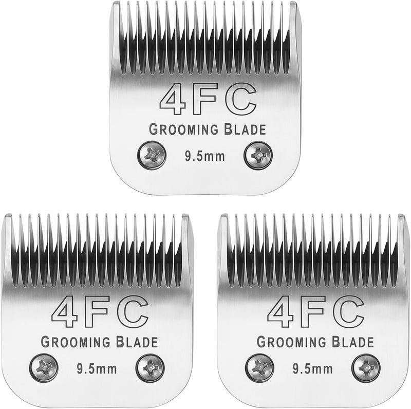OEMIRY 3 Pcs Size 4FC Detachable Dog Grooming Blades, Compatible with Andis, Oster A5, Wahl KM10 Series Clippers, Cut Length 9.5mm, Silver(4FC 9.5mm, 3 Packs) - Image 1